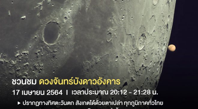 17 เมษายนนี้ ชวนชม “ดวงจันทร์บังดาวอังคาร” ในไทยหาชมยาก