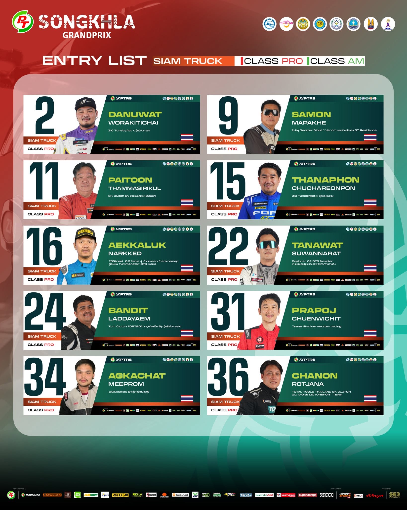 ENTRY LIST | SIAM TRUCK
PT SONGKHLA GRAND PRIX 2026