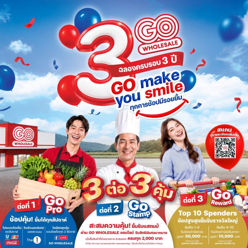 โก โฮลเซลล์ ฉลอง 3 ปี ปล่อยแคมเปญ “GO Make You Smile” ชูความคุ้ม 3 ต่อ